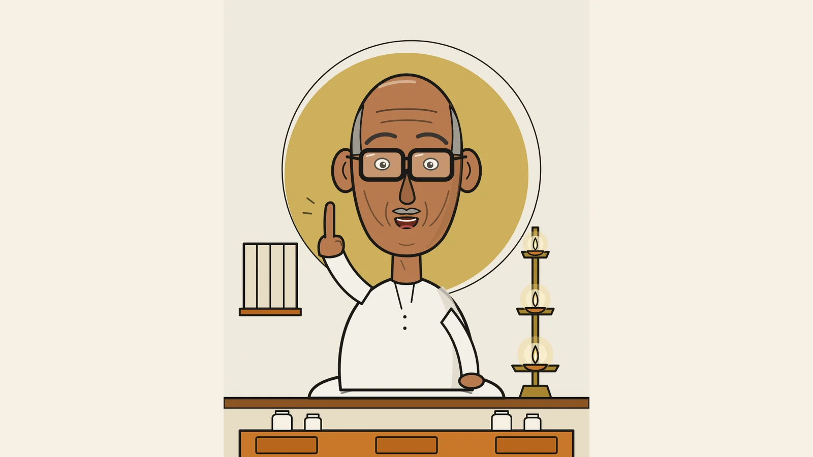 Nisargadatta Maharaj, original caricature illustration