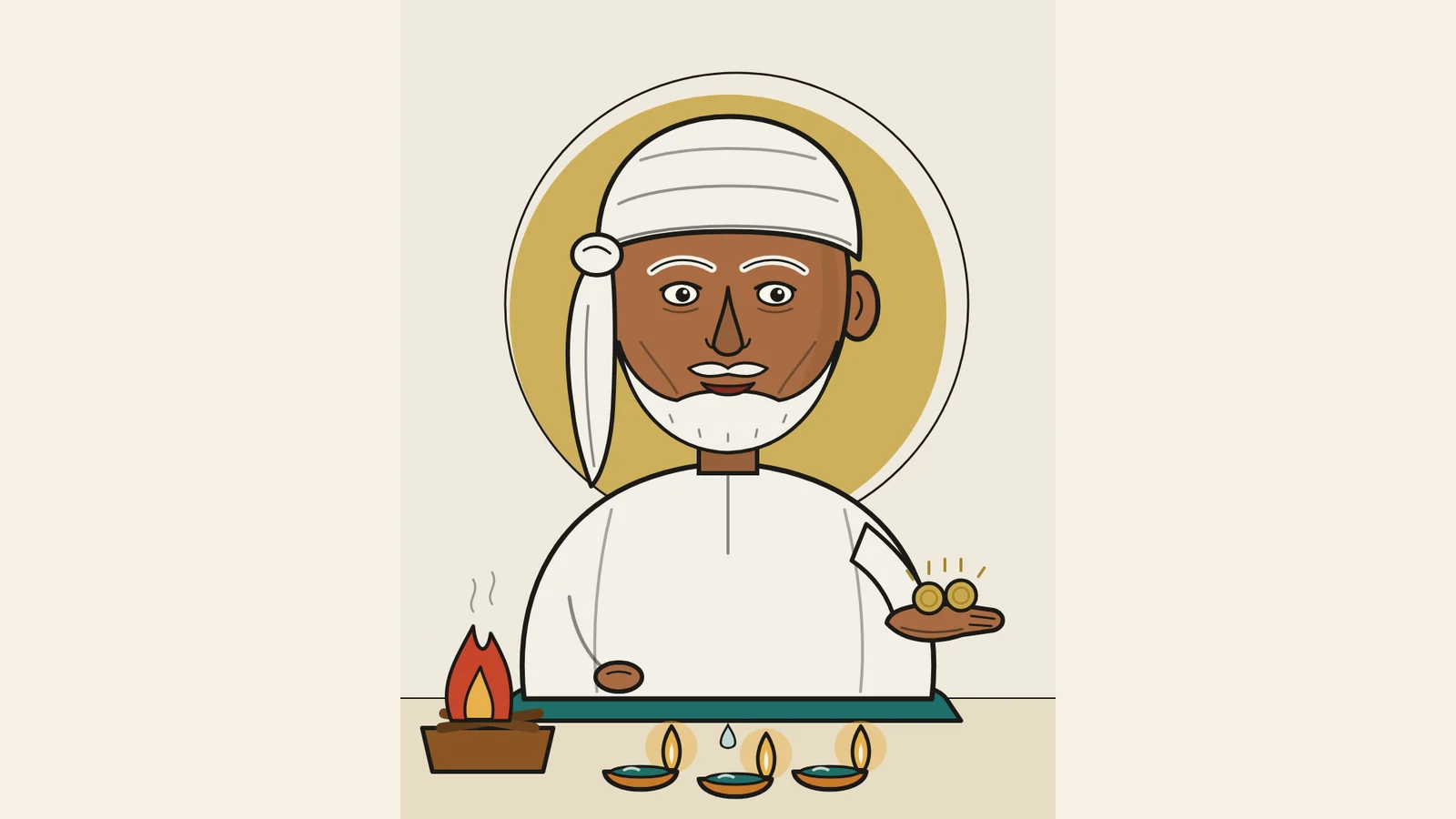 Sai Baba of Shirdi, original caricature illustration